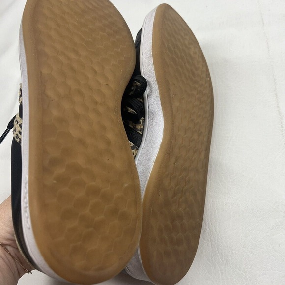 Adidas Shoes Womens 9 Black Leather Cheetah Three Stripe Sneakers Cloudfoam - Picture 9 of 11